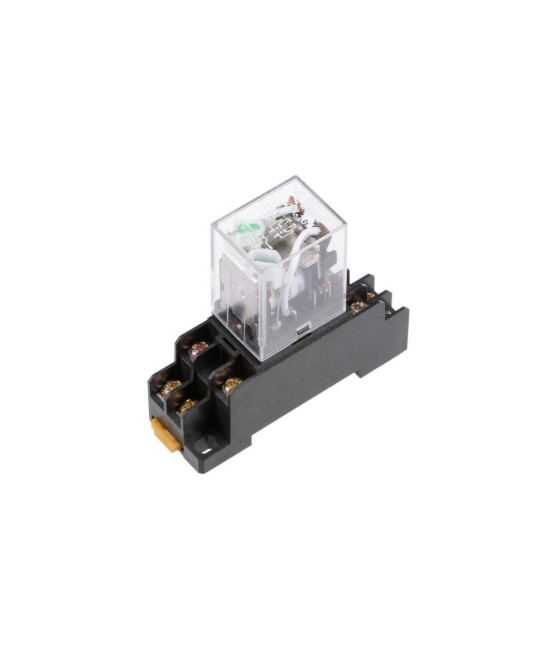 Rele electromagnético 8 pines 12/24 VDC / 110/220 VAC con base para riel DIN