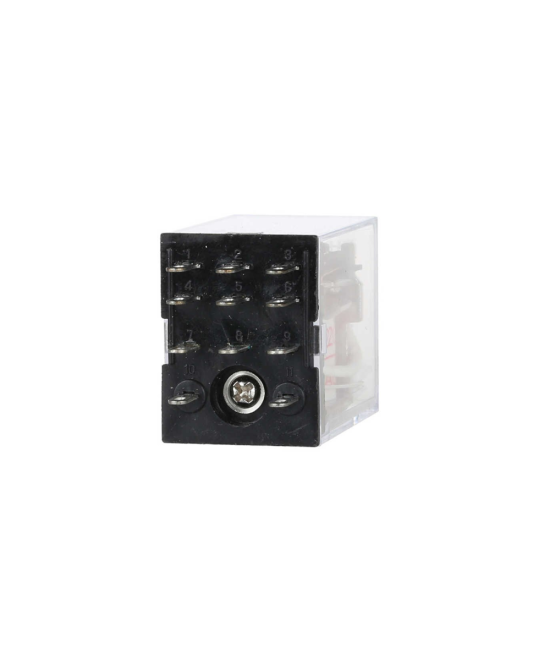 Rele electromagnético 11 pines 12/24 VDC / 110/220 VAC con base para riel DIN