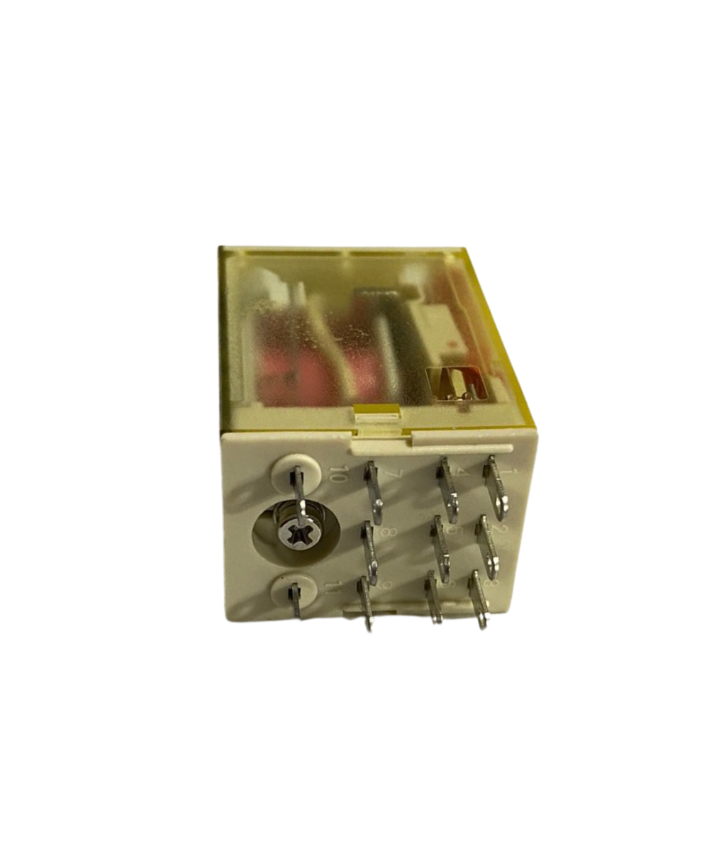 Rele electromagnético 11 pines 12/24 VDC / 110/220 VAC con base para riel DIN