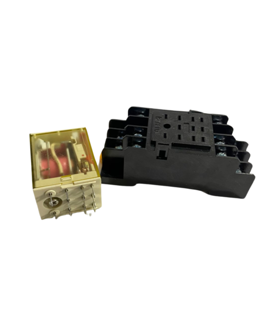 Rele electromagnético 11 pines 12/24 VDC / 110/220 VAC con base para riel DIN