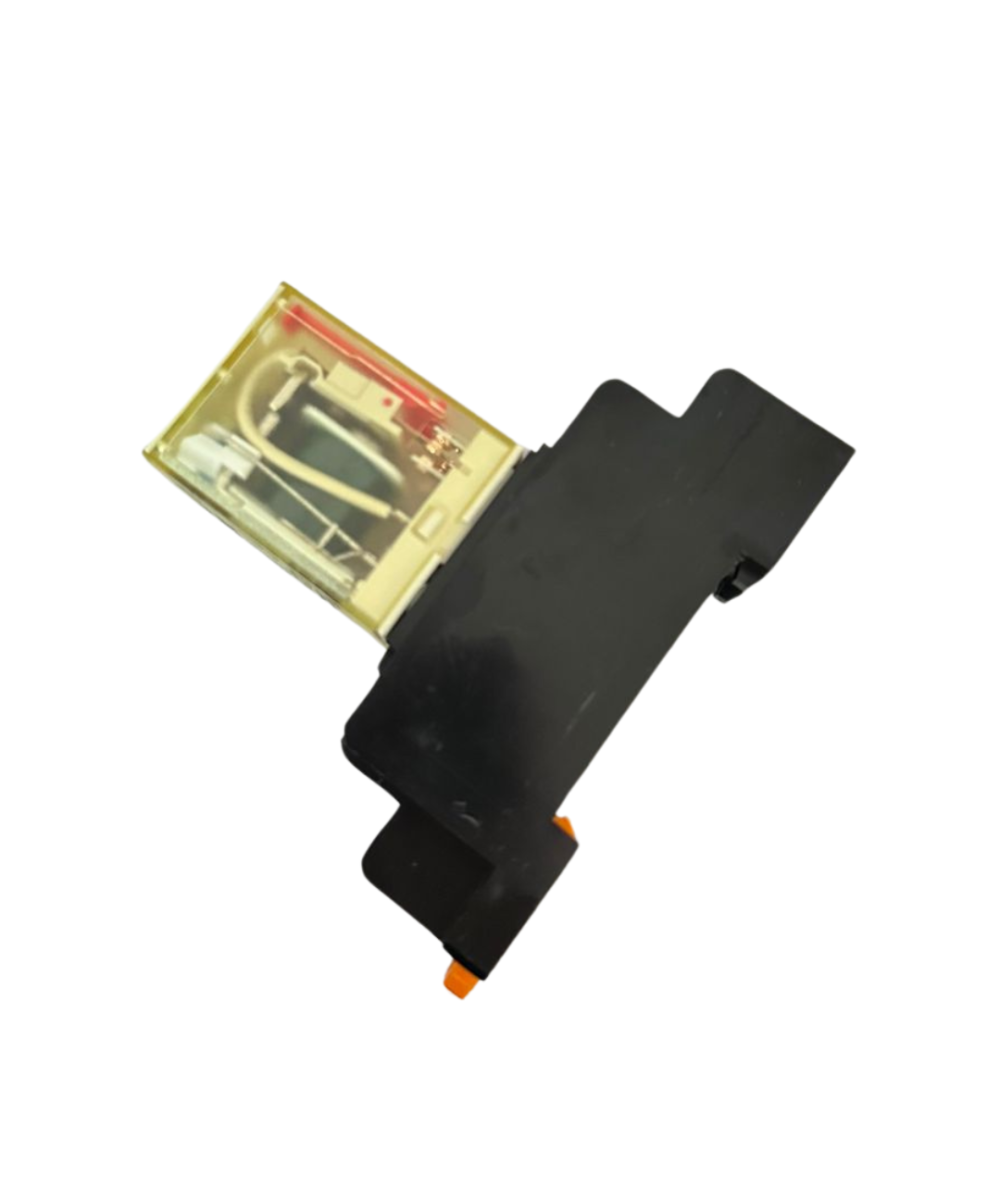 Rele electromagnético 11 pines 12/24 VDC / 110/220 VAC con base para riel DIN