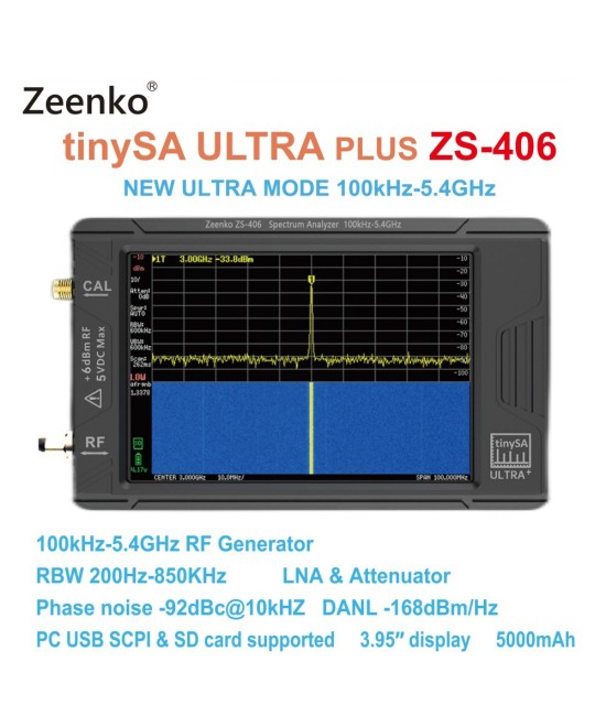 Analizador de espectro portátil ZS-406 TinySA ULTRA PLUS de 100 kHz a 5,4 GHz Zeenko