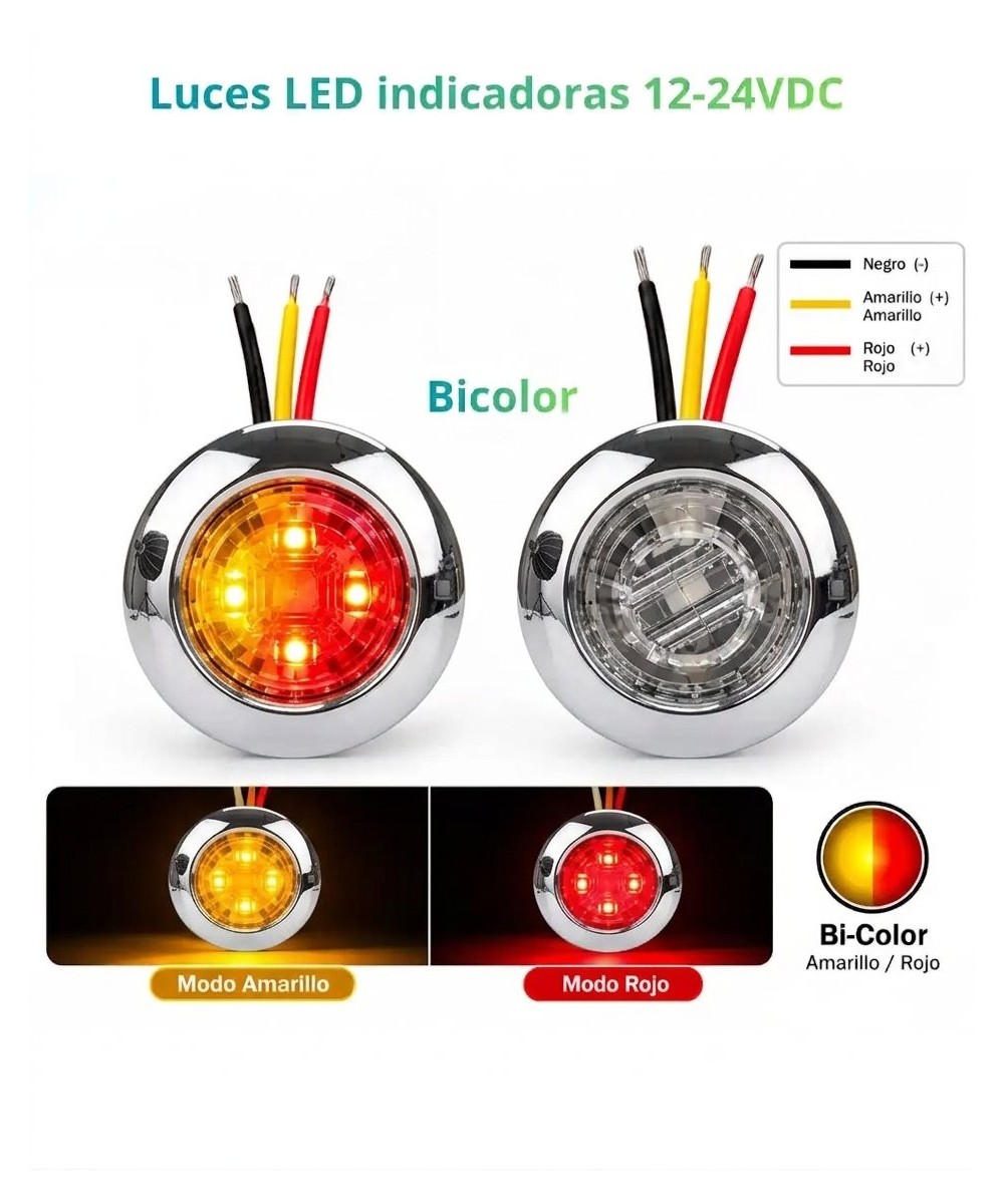 Luces LED indicadoras cromadas 12-24VDC Bicolor Rojo/ Amarillo