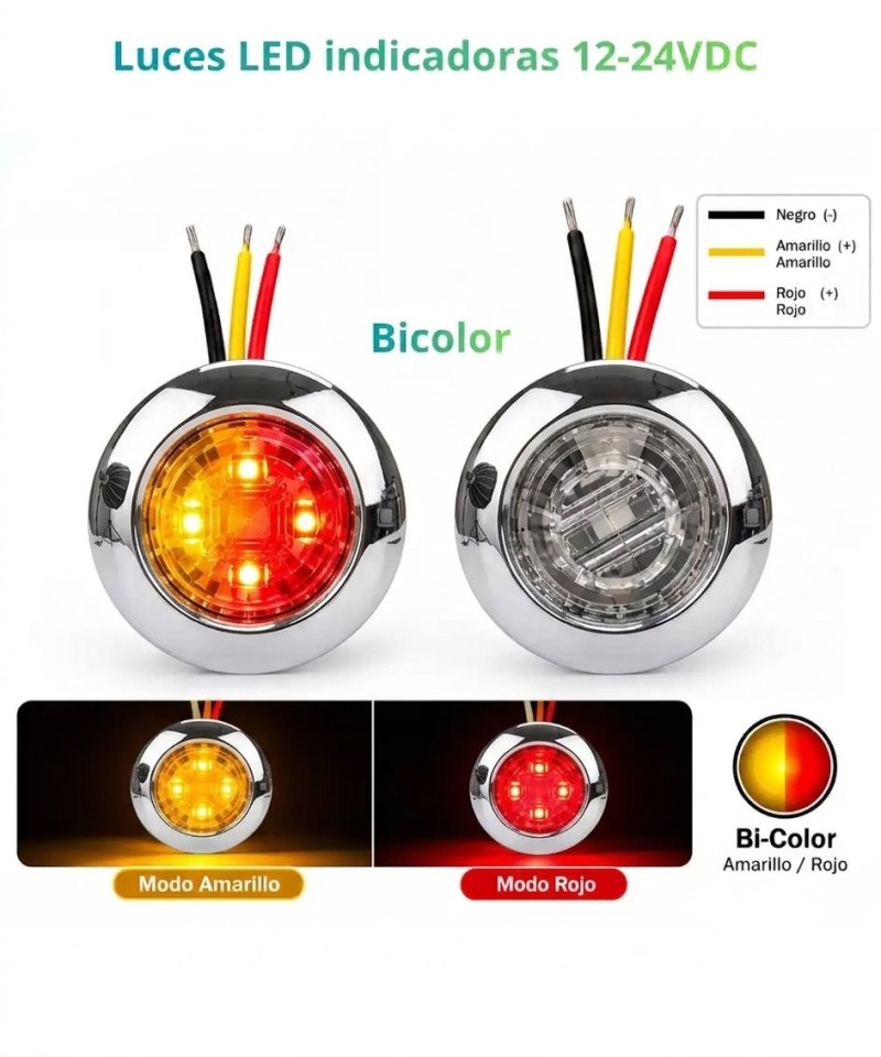 Luces LED indicadoras cromadas 12-24VDC Bicolor Rojo/ Amarillo