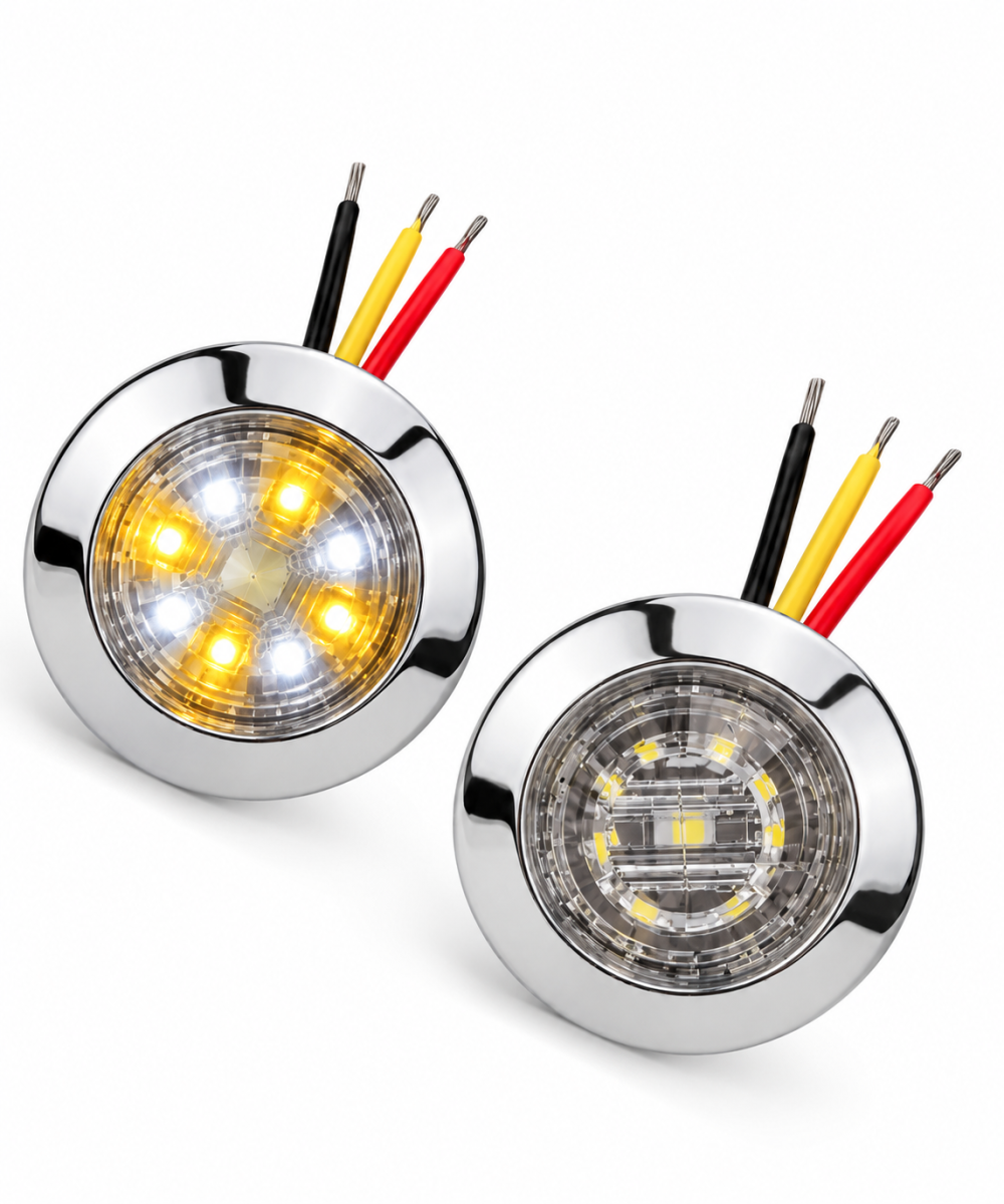 Luces LED indicadoras cromadas 12-24VDC Bicolor  Rojo/ Amarillo  Blanco/ amarillo Rojo/ azul
