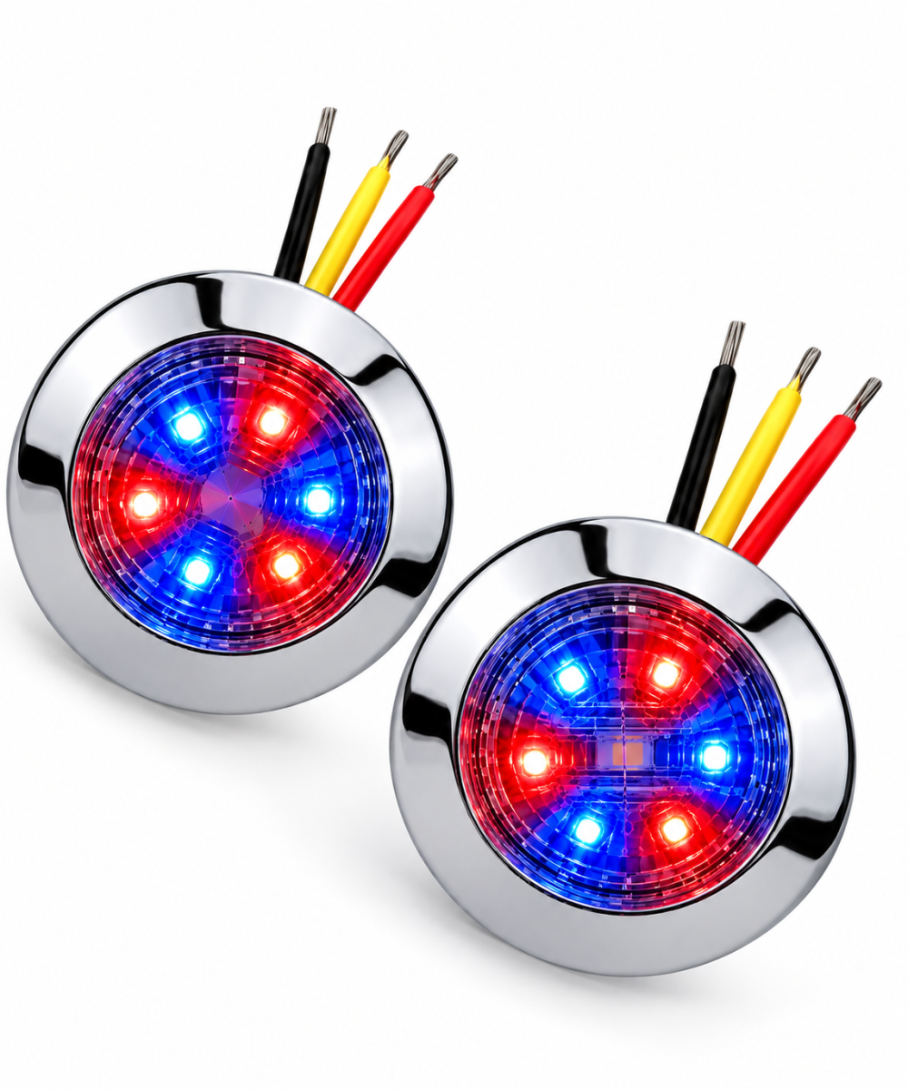 Luces LED indicadoras cromadas 12-24VDC Bicolor  Rojo/ Amarillo  Blanco/ amarillo Rojo/ azul