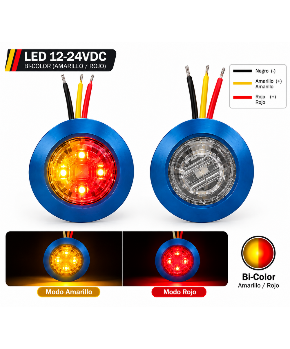 Luces LED indicadoras cromadas 12-24VDC Bicolor  Rojo/ Amarillo  Blanco/ amarillo Rojo/ azul