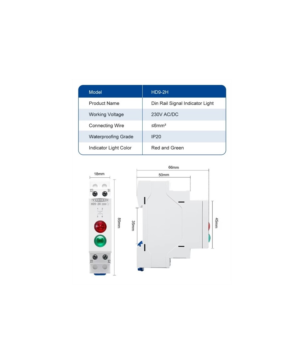 Luz piloto 230V AC/DC para riel DIN HD9 TOMZN