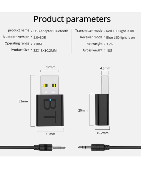 Receptor y transmisor de audio Bluetooth 5.0 2 en 1 AUX RCA USB 3.5MM
