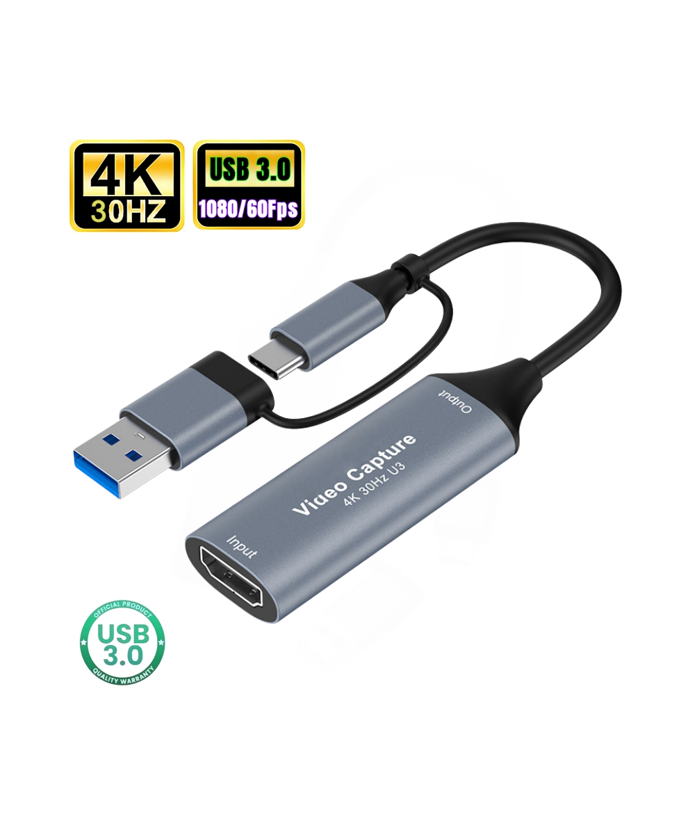 Capturadora de video HDMI 4K USB 3.0 tipo C 2 en 1