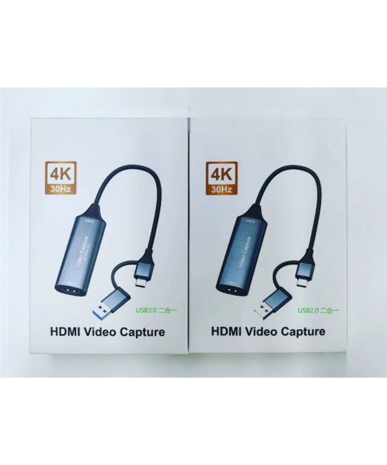 Capturadora de video HDMI 4K USB 3.0 tipo C 2 en 1