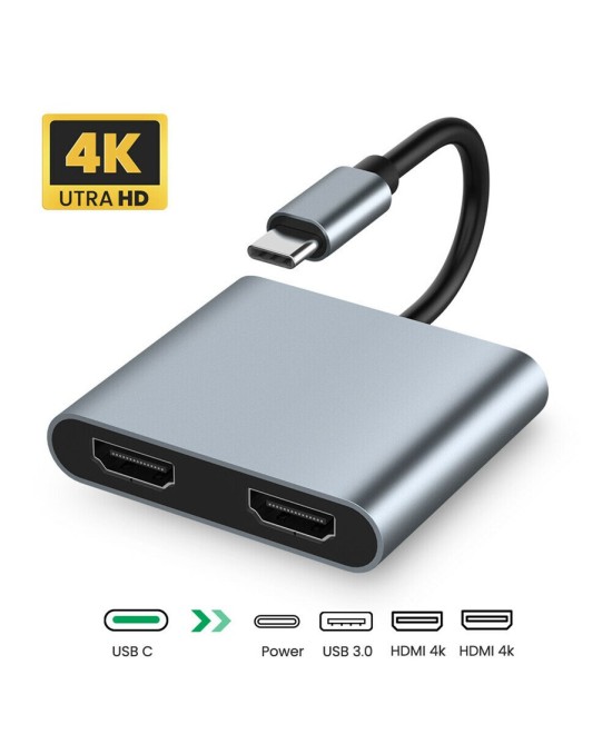 Adaptador USB-C A HDMI+HDMI+USB-3.0+USB-C