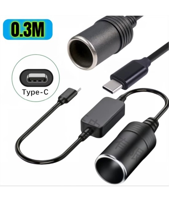 Convertidor elevador de voltaje USB-C a cigarrera