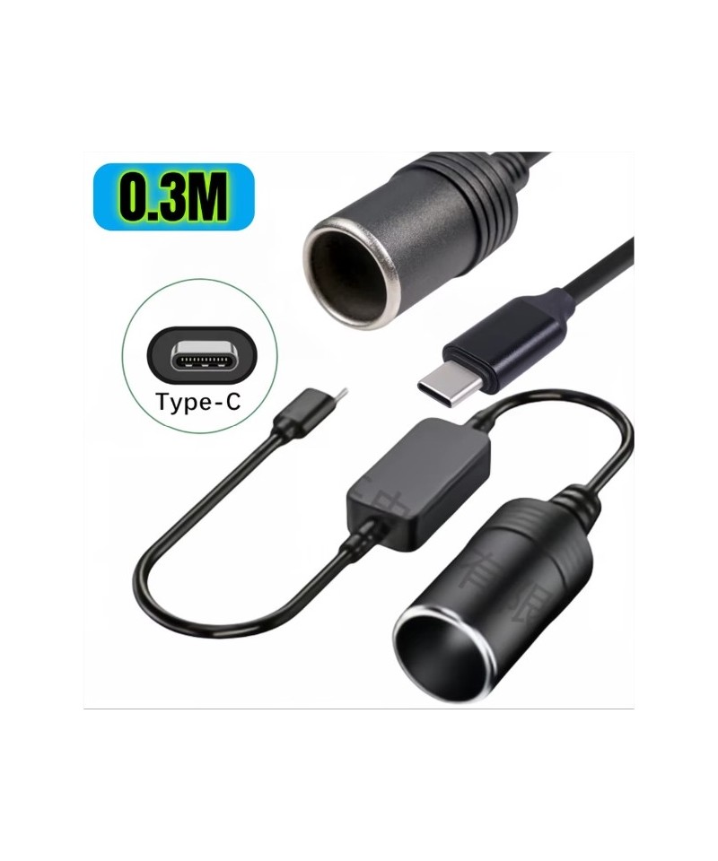 Convertidor elevador de voltaje USB-C a cigarrera
